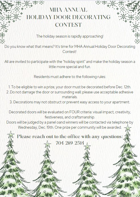 Holiday Door Flyer. All information from this flyer is listed below.