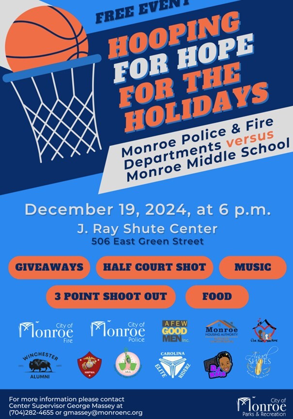 Hooping for hope for the holidays flyer. All information on this flyer is listed above.